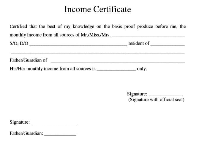 Income Certificate